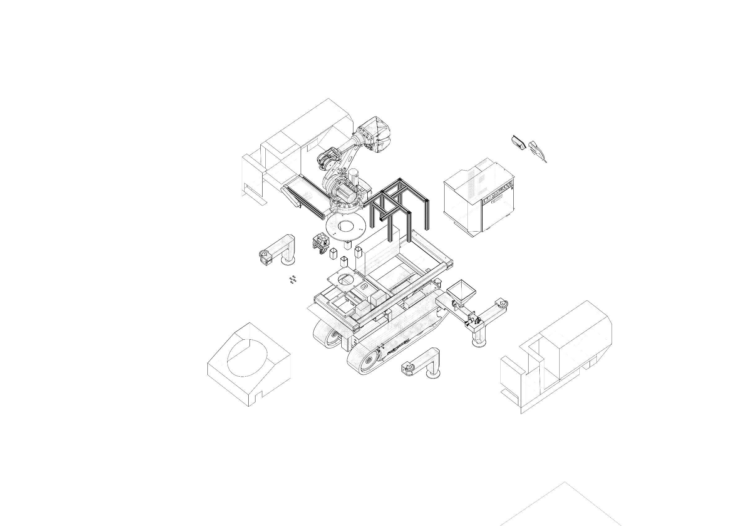Exploded view of the FURobot robotic brick construction system