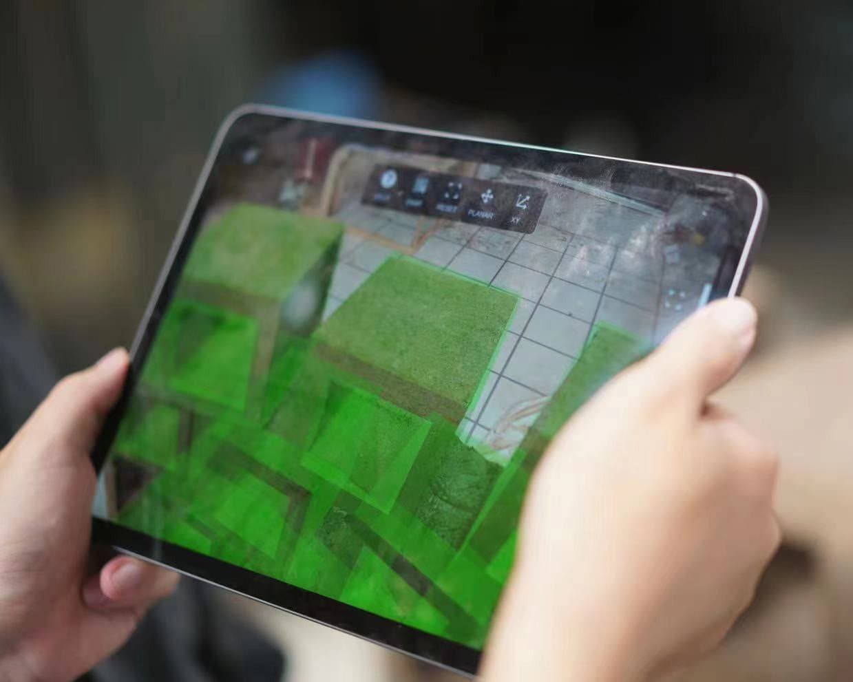 Mixed-reality assisted masonry alignment viewed through a tablet
