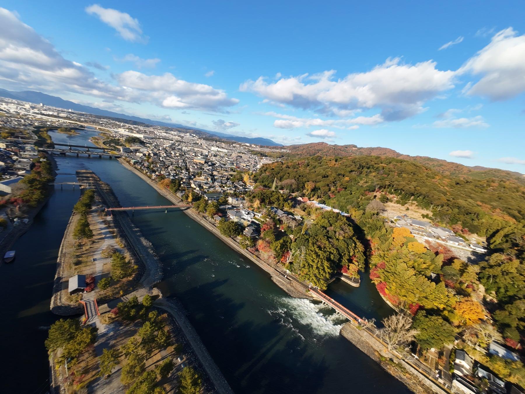 Autumn river valley from above