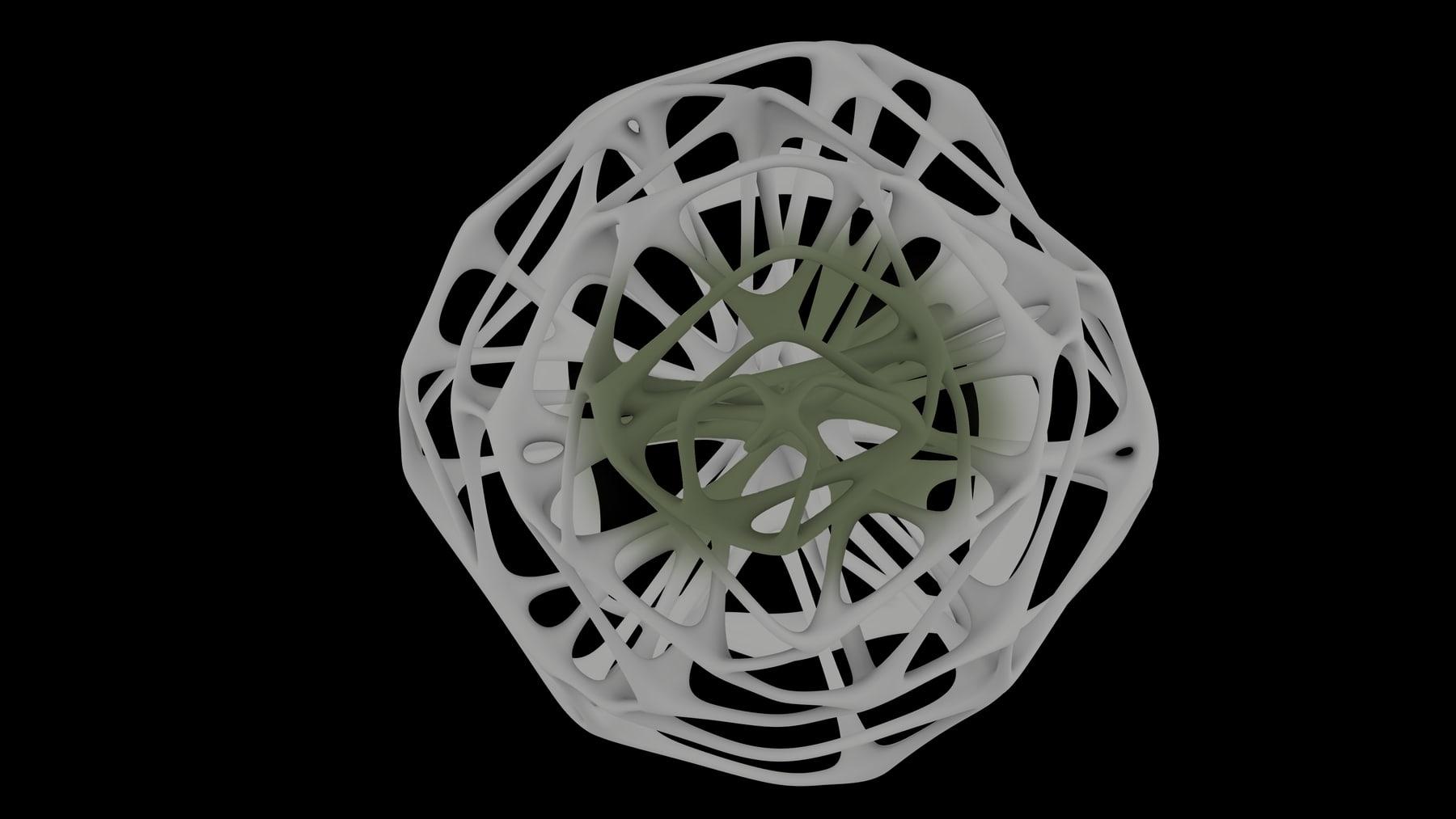 Top view render — woven lattice crown