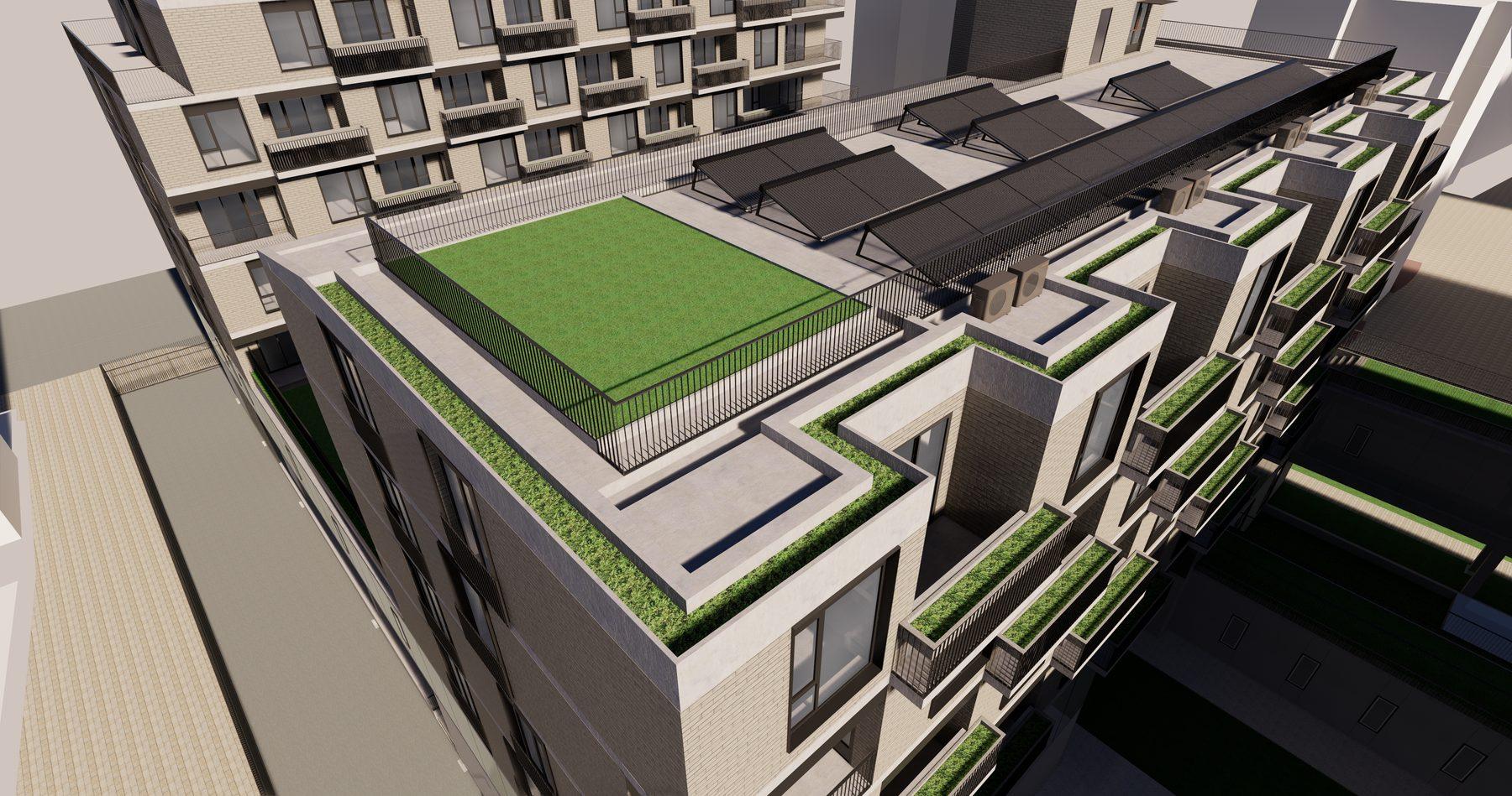 Aerial view of the roof garden above the care home floors