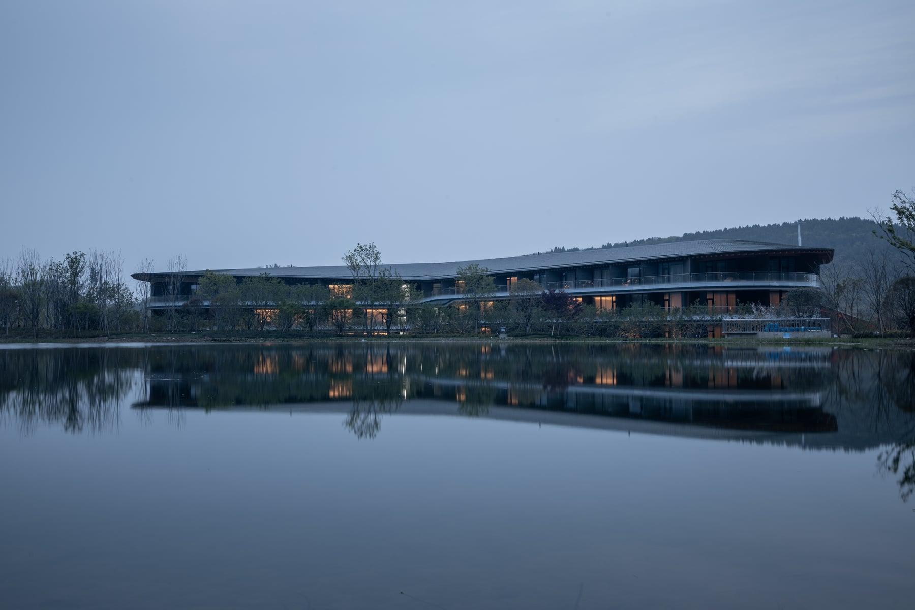 Lakeside building reflection