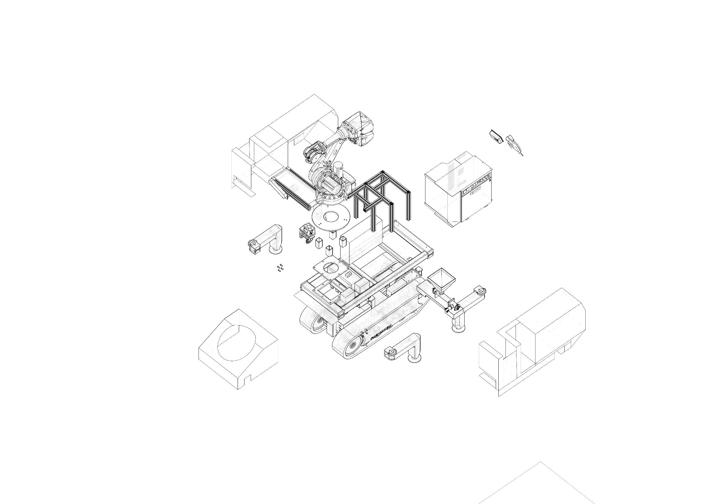 Exploded view of the FURobot robotic brick construction system