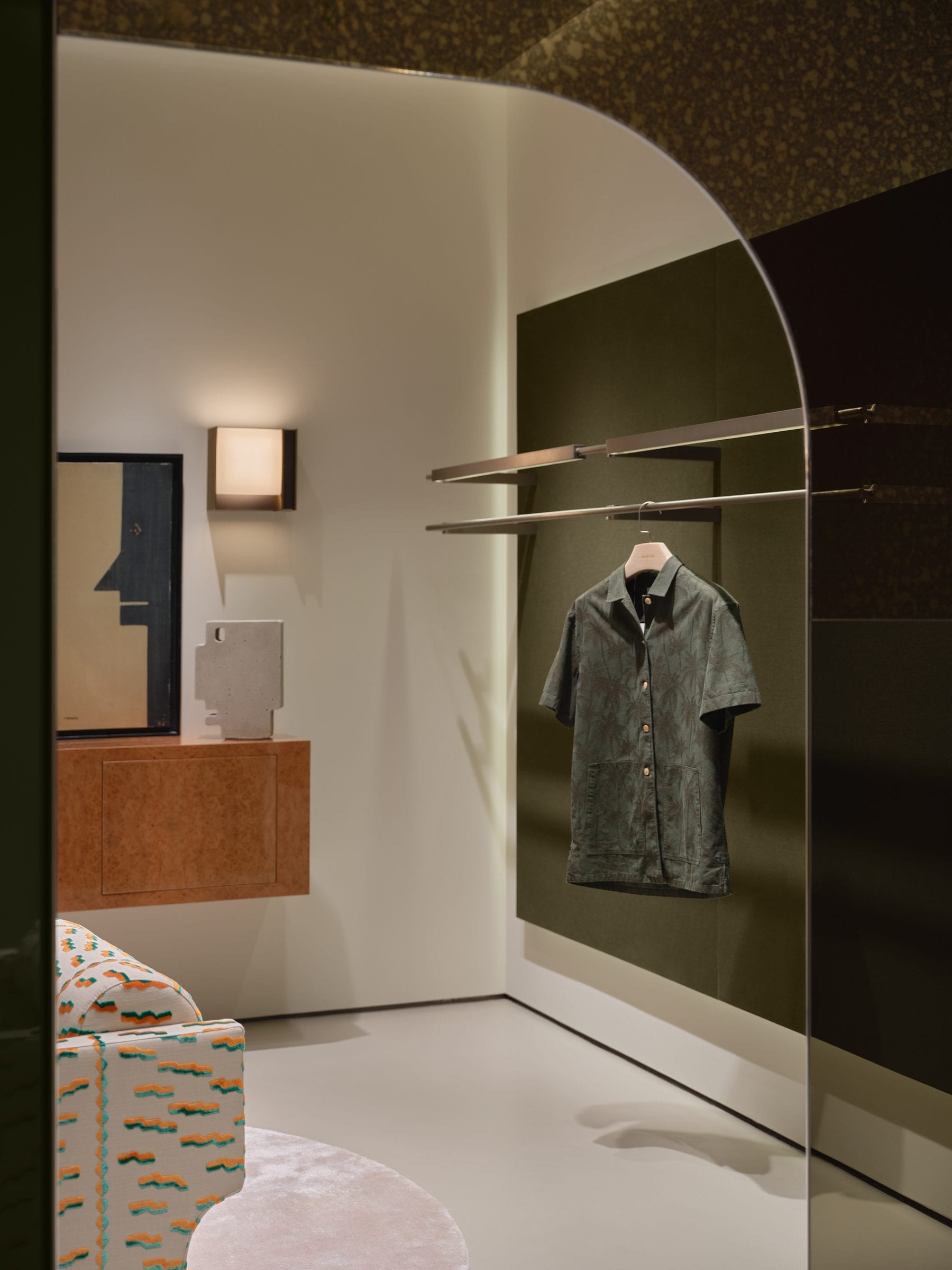 Fitting area in muted green