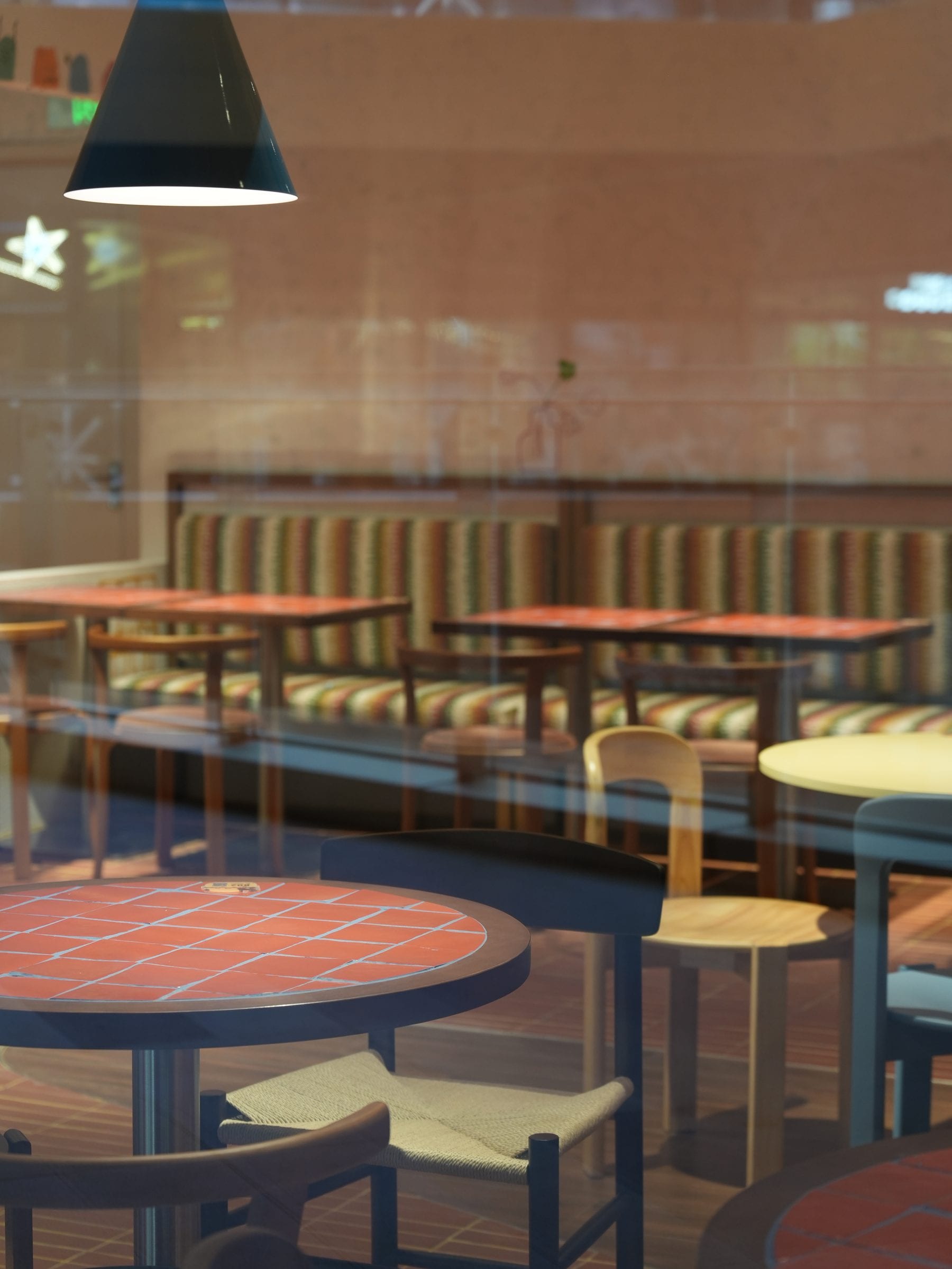 Banquette seating along the dining room
