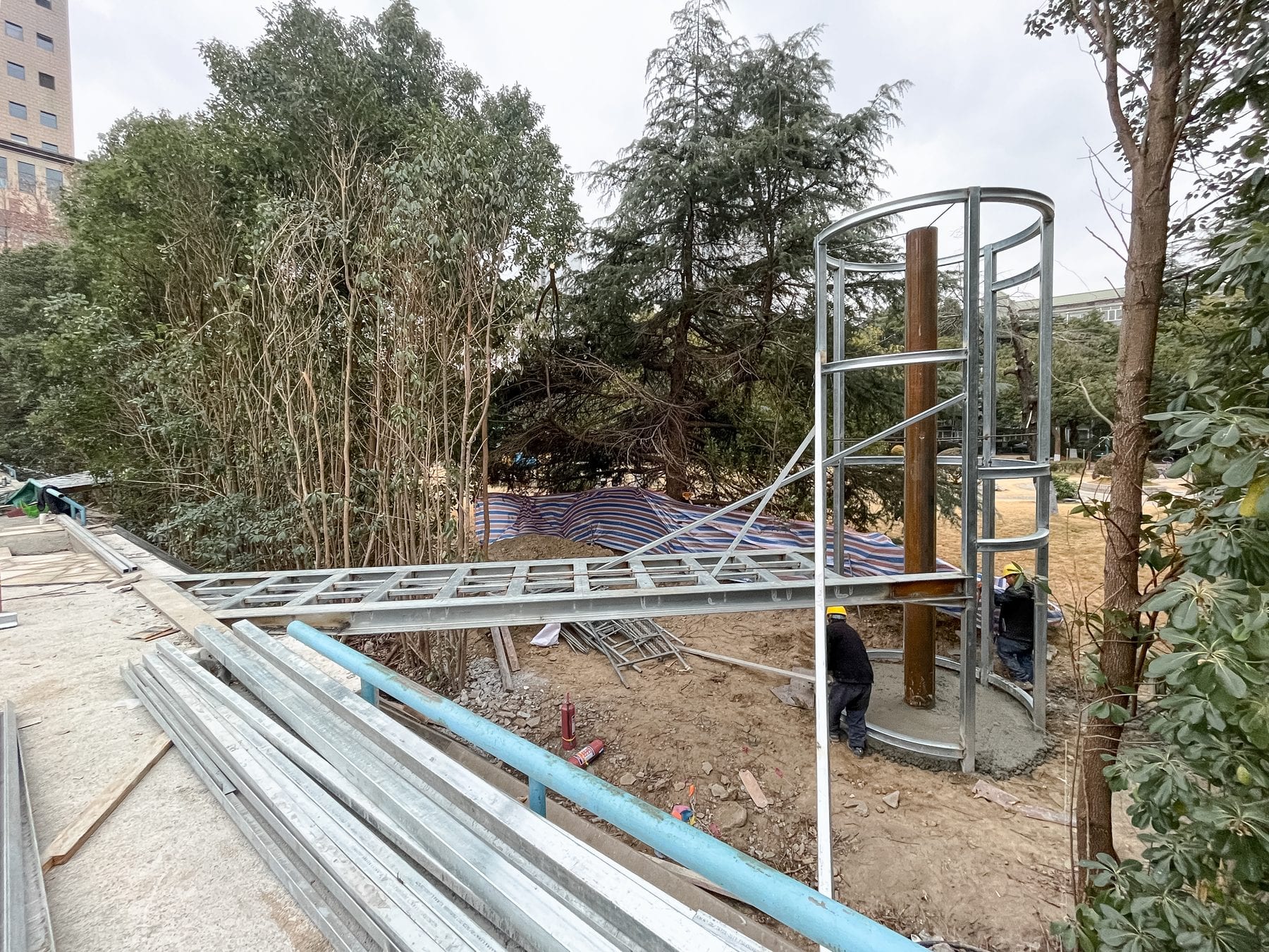 Spiral-stair tower under construction