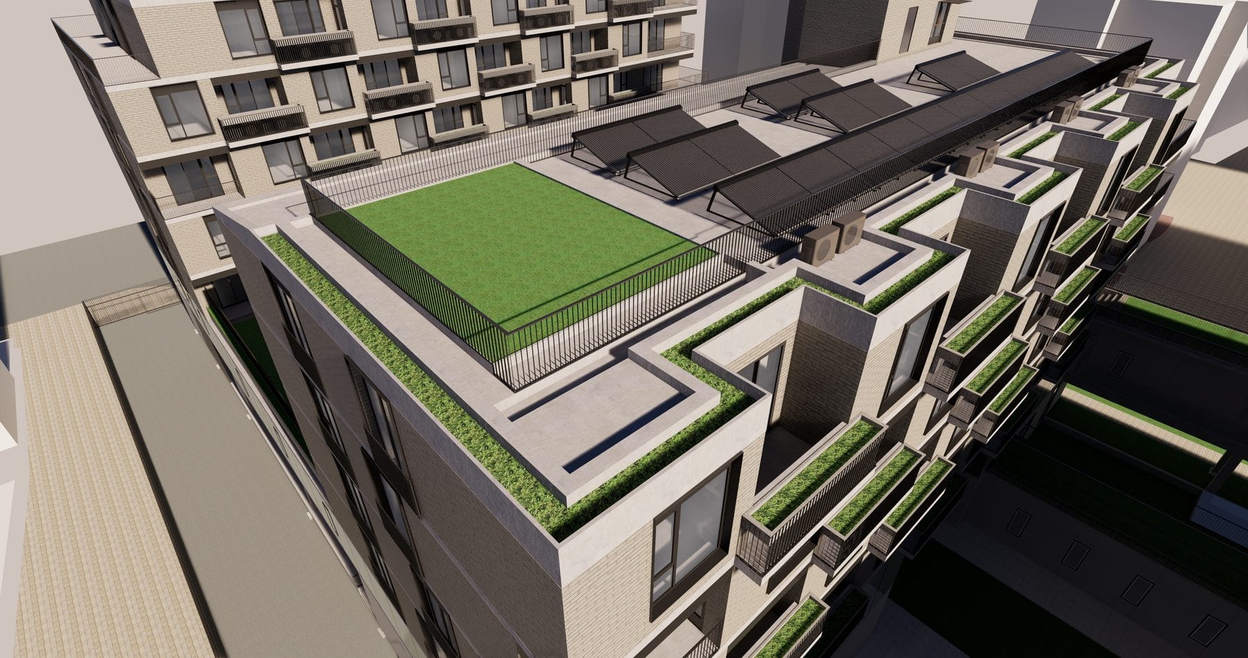 Aerial view of the roof garden above the care home floors