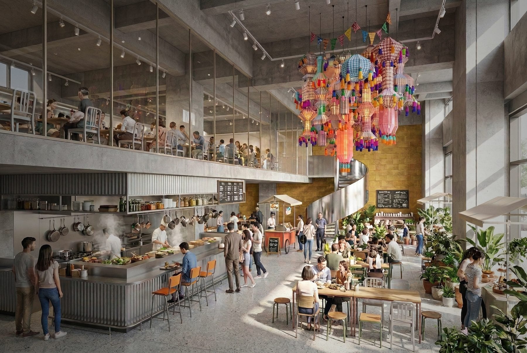 Render of the corner restaurant