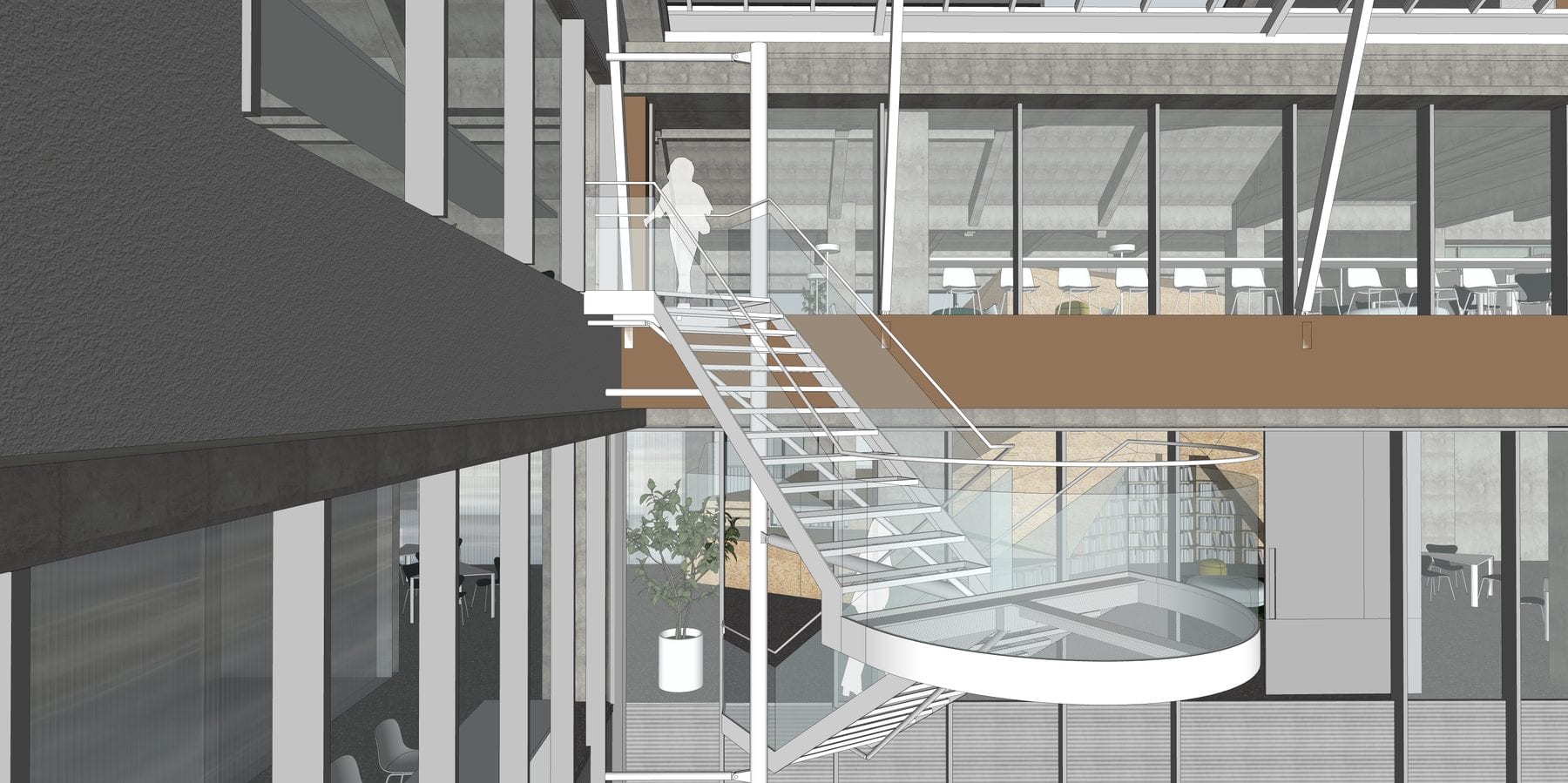 Section perspective through the market steps