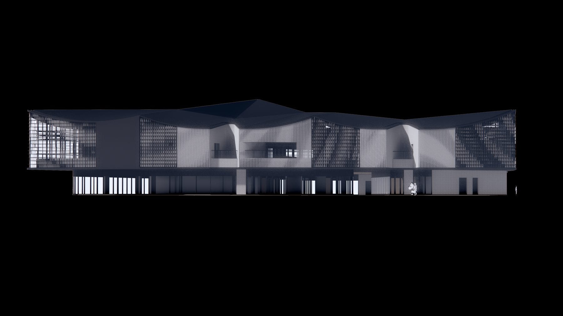 Design-stage Enscape study of the louvered elevation