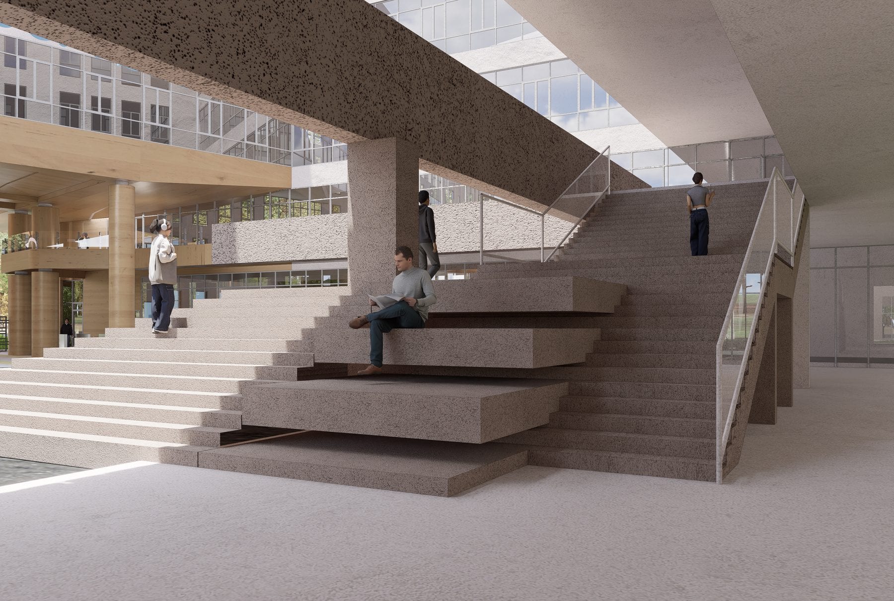 Grand stair and C-shaped walkway study