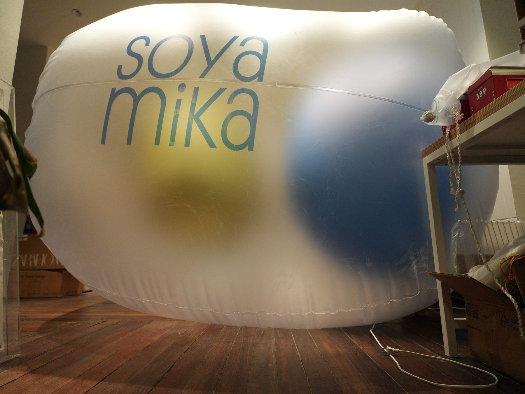 Full-size inflatable cloud mock-up in the workshop