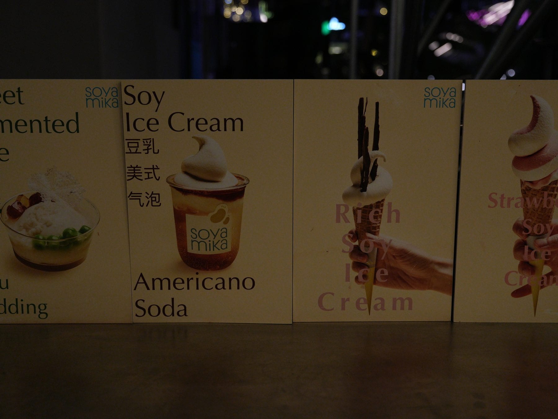 Menu boards for soy ice cream and desserts