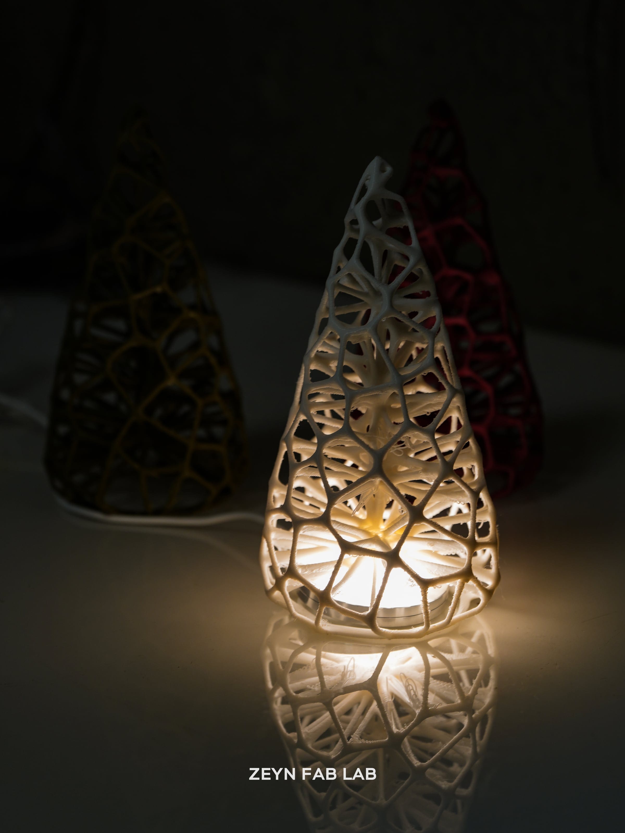 Winter Hollow spruce lamp glowing in the dark