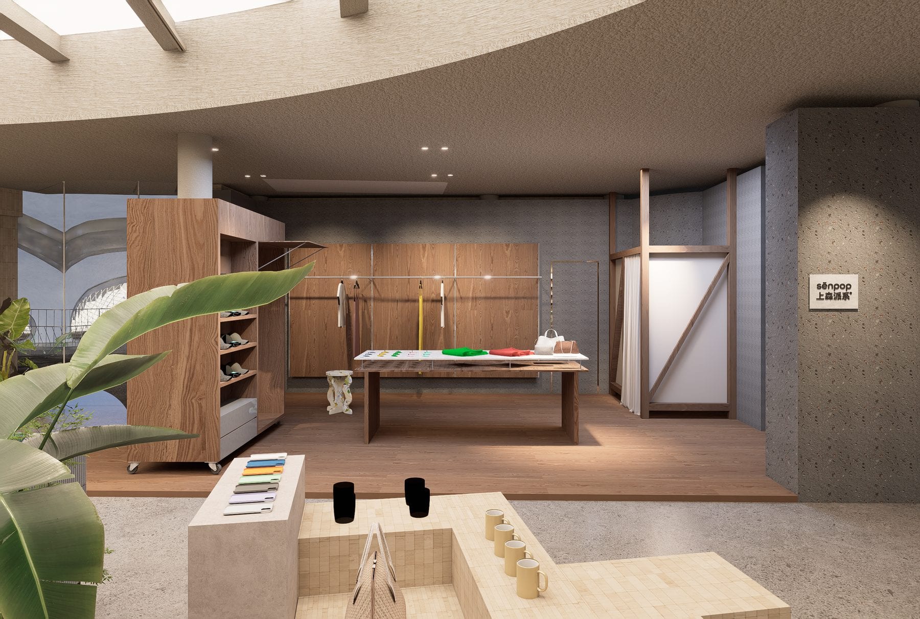 Render of the window-side lounge seating