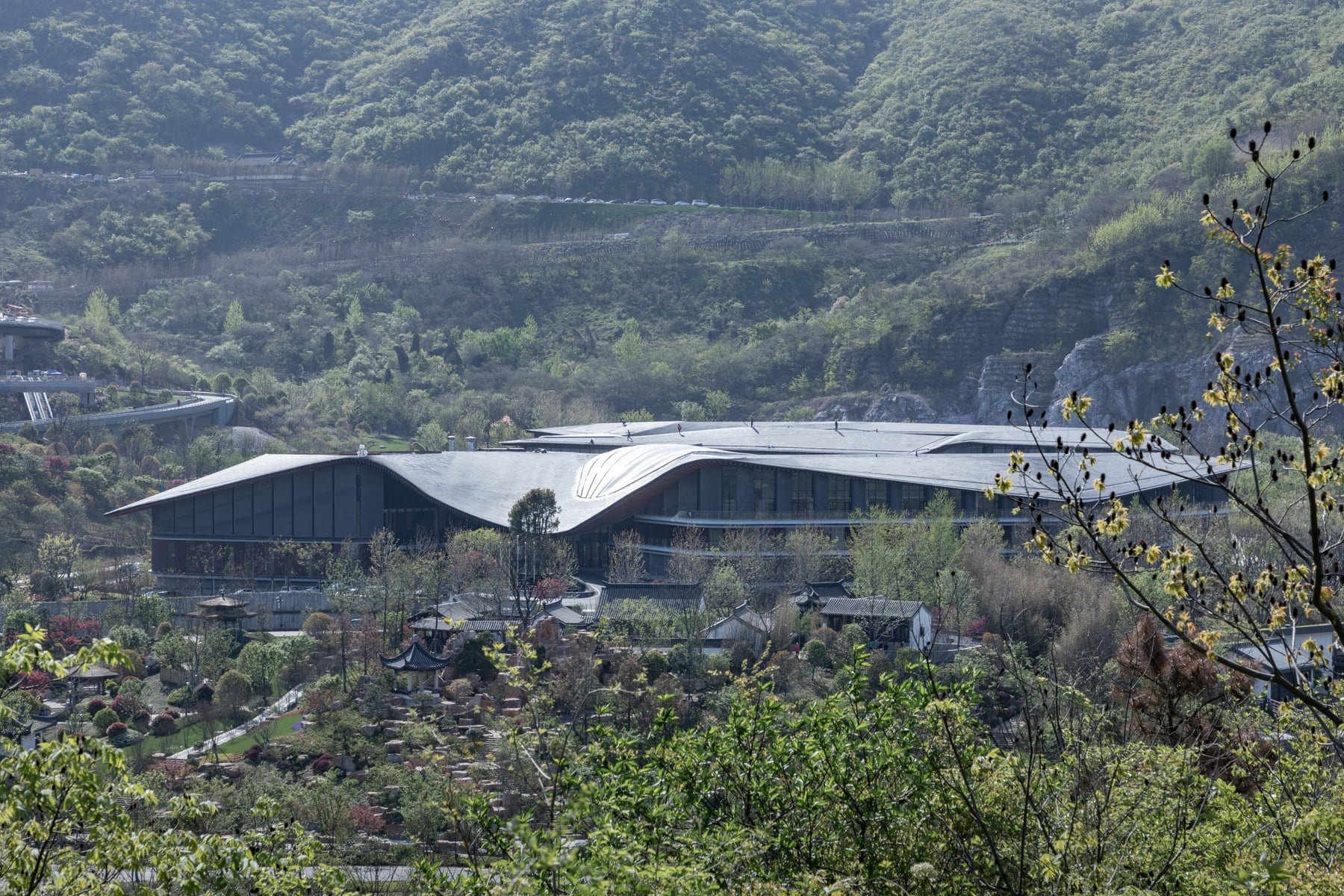 Flowing white roofscape in the mountains