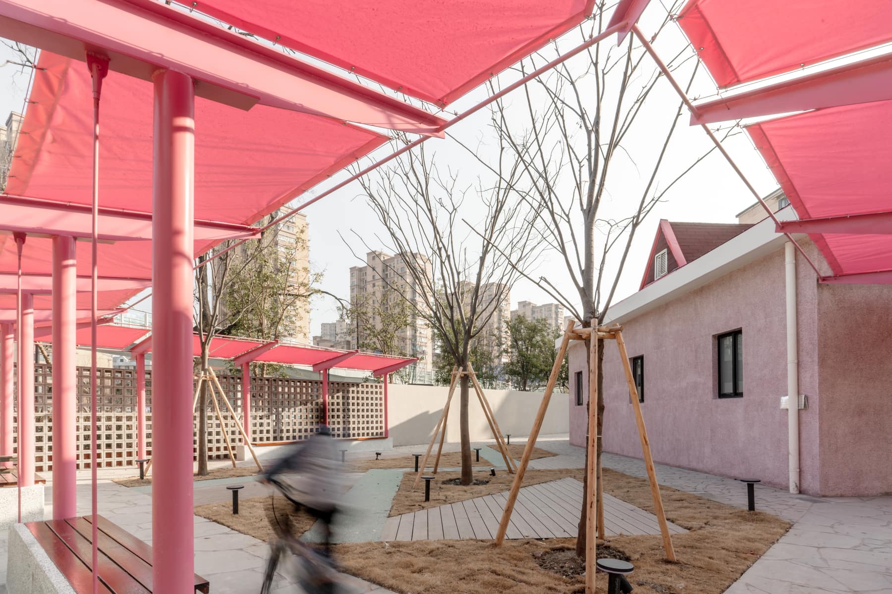 The pergola network across the pocket park