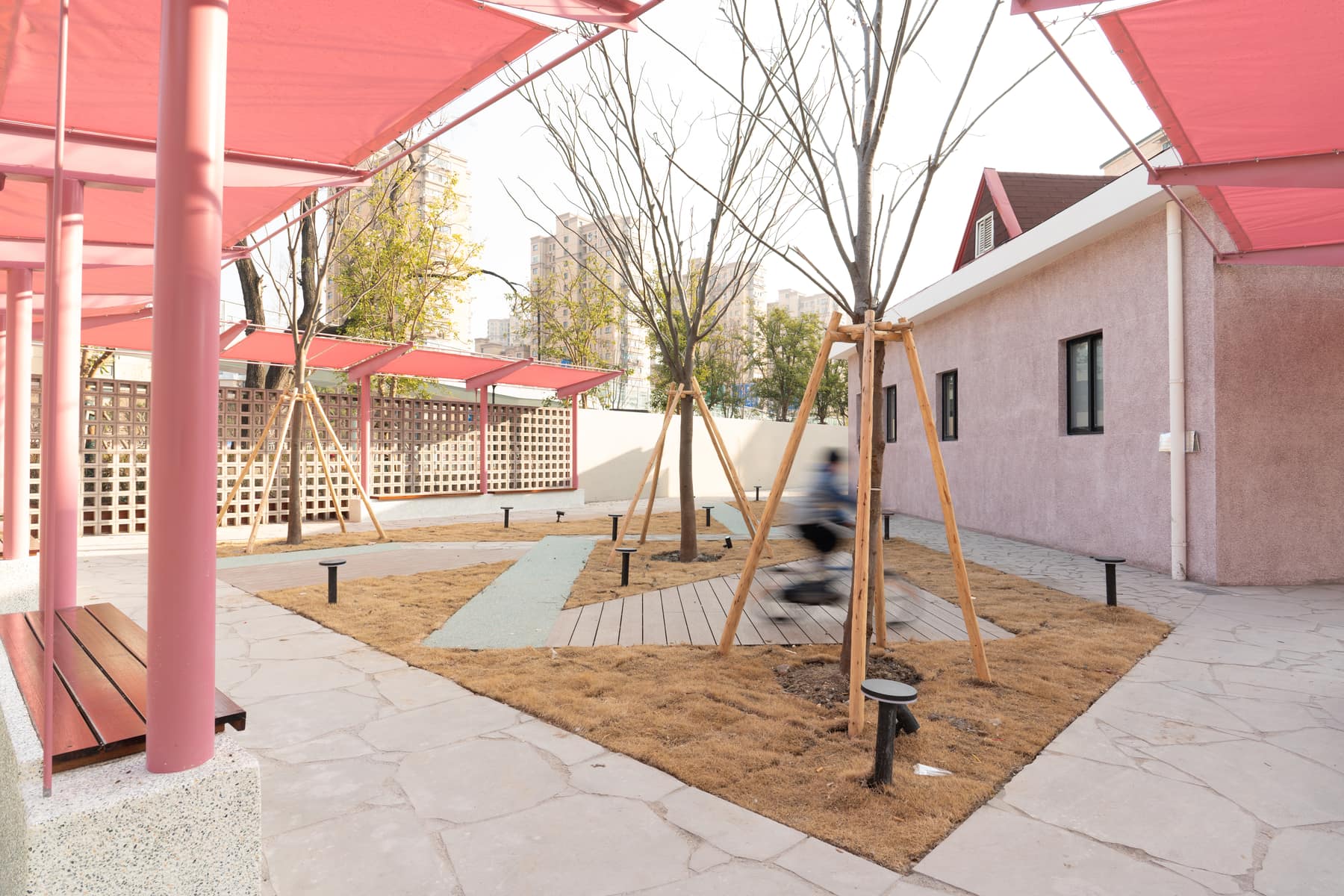 Walkway under the pink canopy