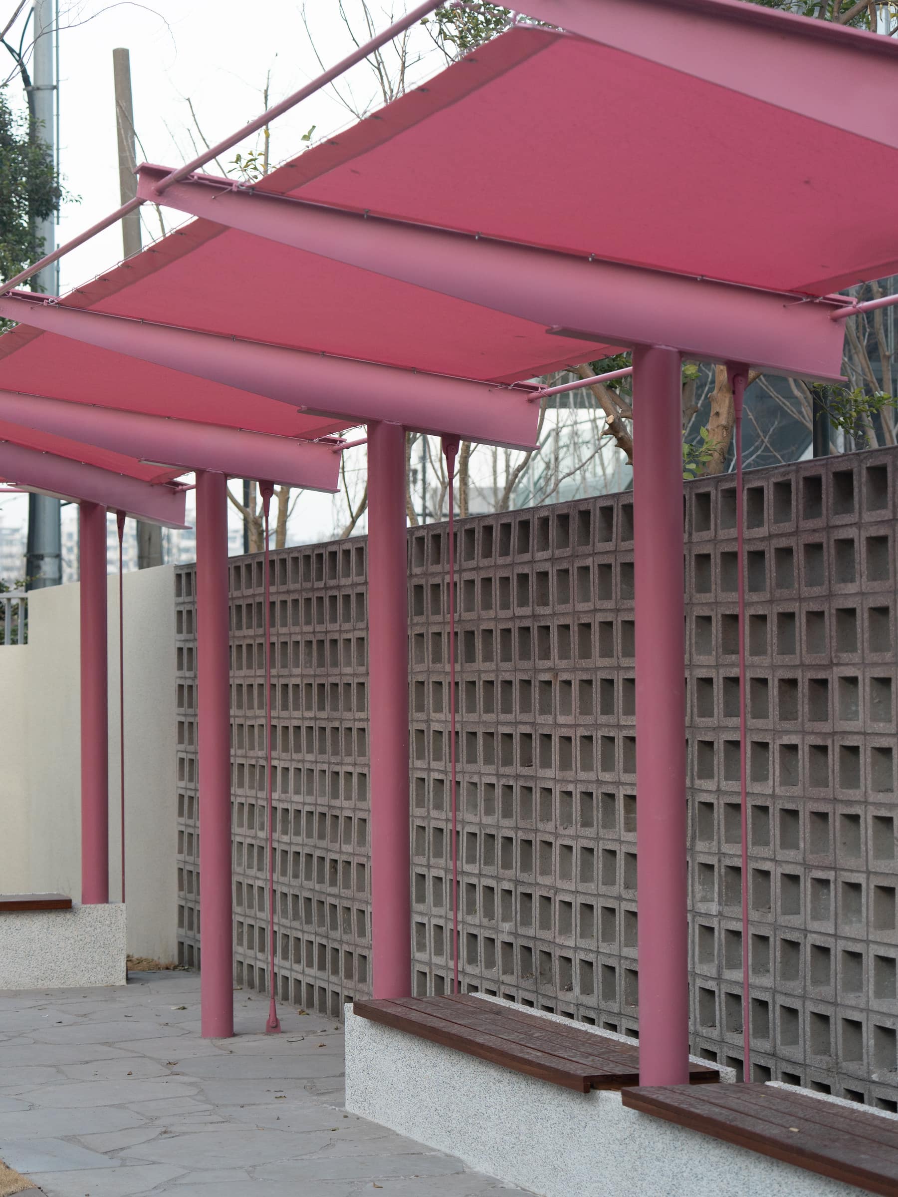Breeze-block wall in daylight