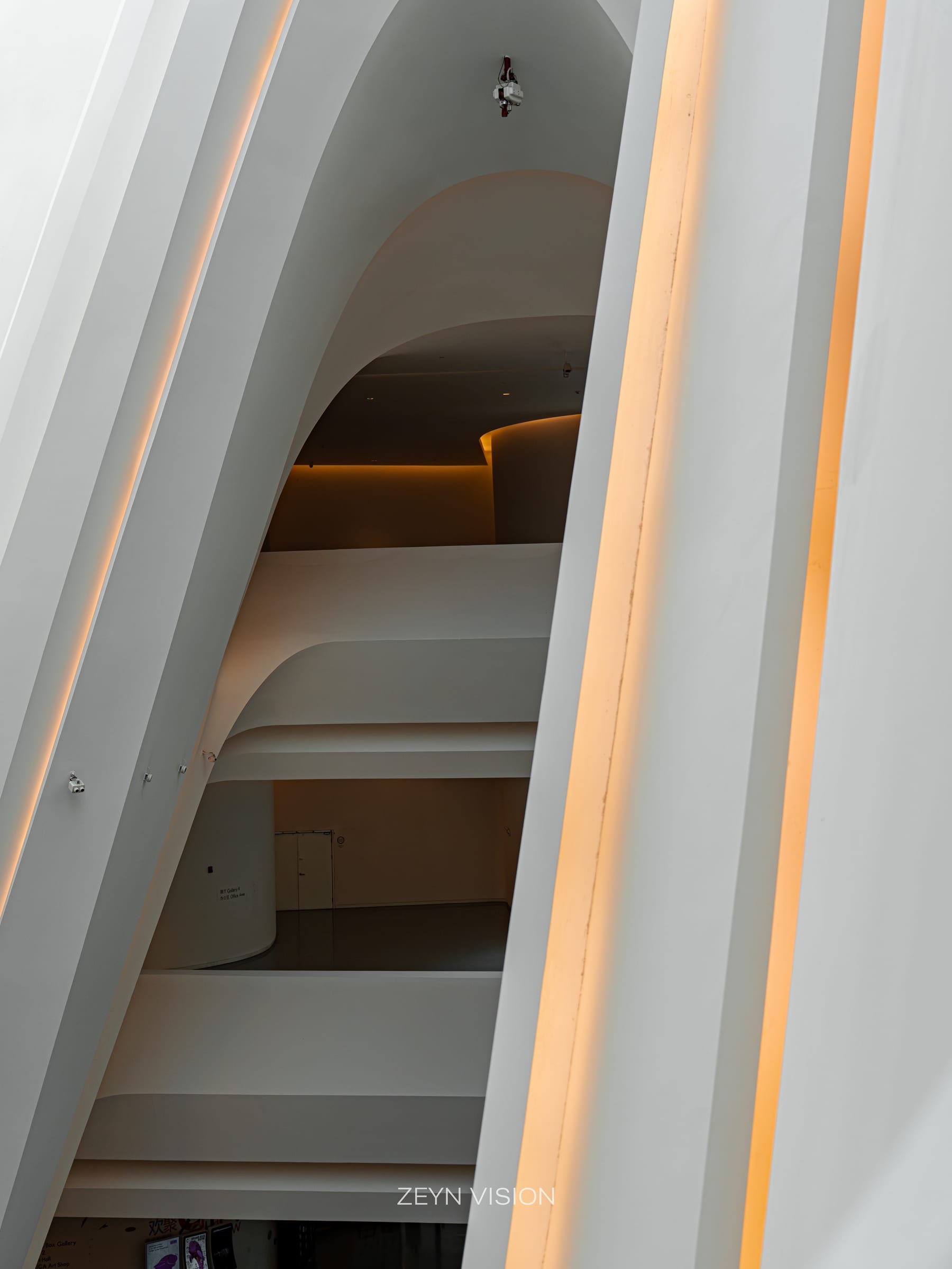 Interior ribs with a warm orange light strip