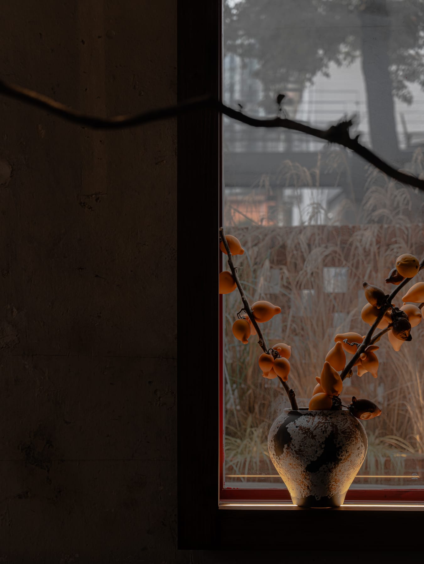 Winter branches in a vase by the window